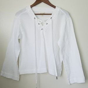 Anthropologie White Lace Up Top